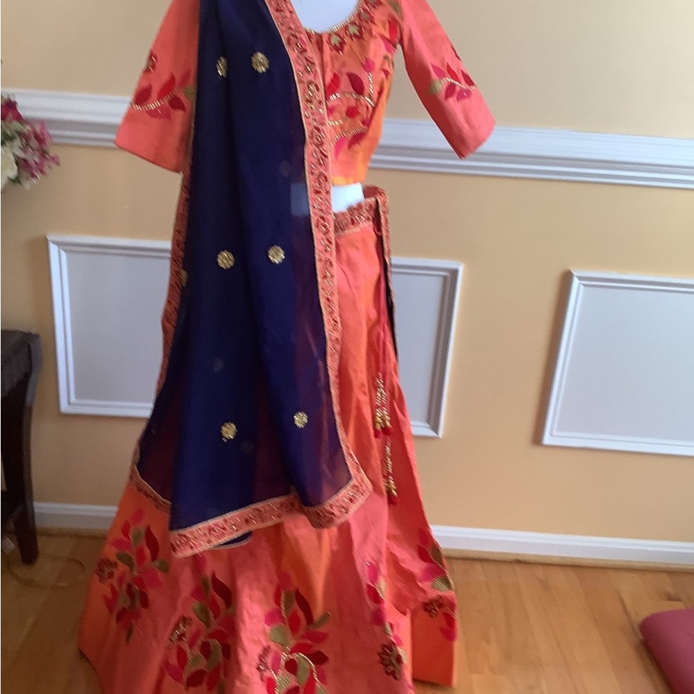 Elegant Orange and Navy Women's Dress